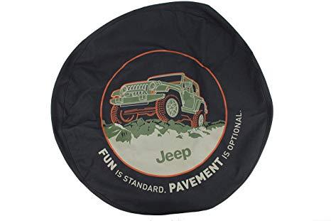 Jeep Spare Tire Cover - Fun is Standard, Pavement is Optional on Black Denim - Jeep Tire Cover