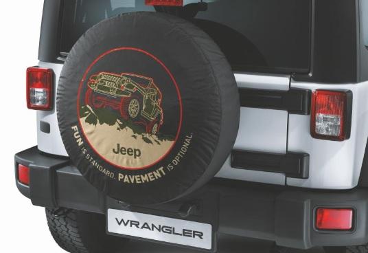 Jeep Spare Tire Cover - Fun is Standard, Pavement is Optional on Black Denim - Jeep Tire Cover