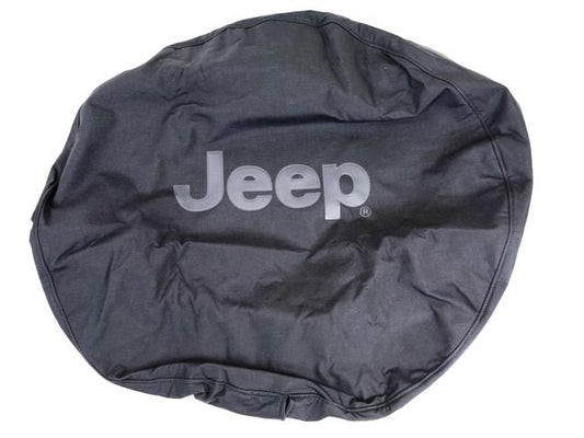 Jeep Spare Tire Cover - Gray Jeep Logo on Black Denim - Jeep Tire Cover