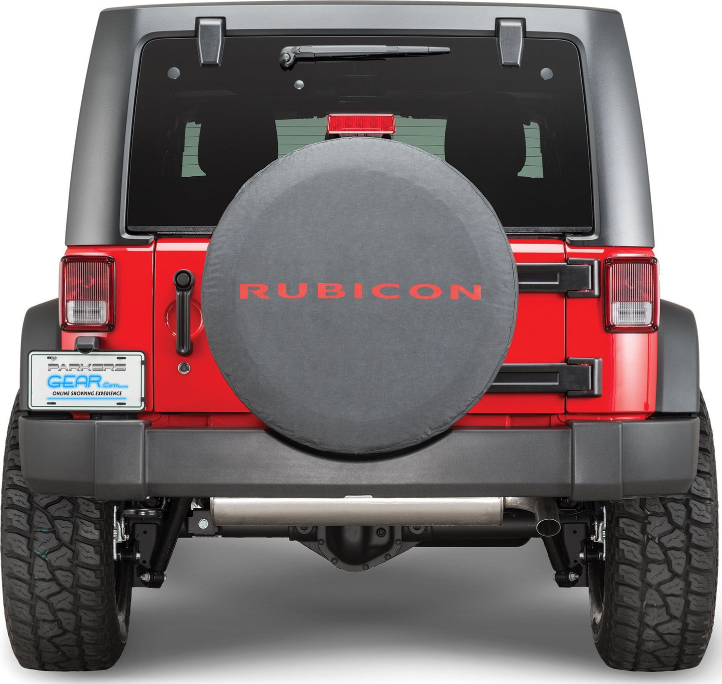 Jeep Spare Tire Cover - Red Rubicon Logo on Black Denim - Jeep Tire Cover
