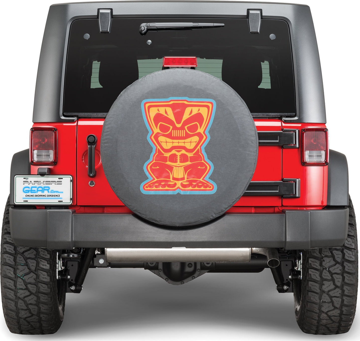 Jeep Spare Tire Cover - Tiki Man Logo on Black Denim - Jeep Tire Cover