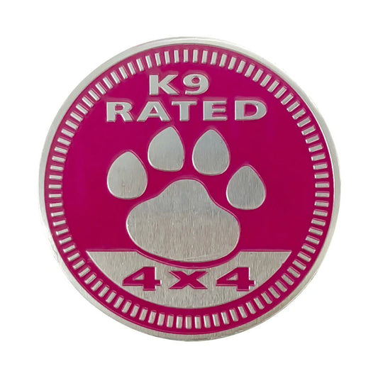 K9 Rated Pink Paw Print Jeep 4x4 3D Aluminum Badge - Jeep Vehicle Decor Accessory Sets